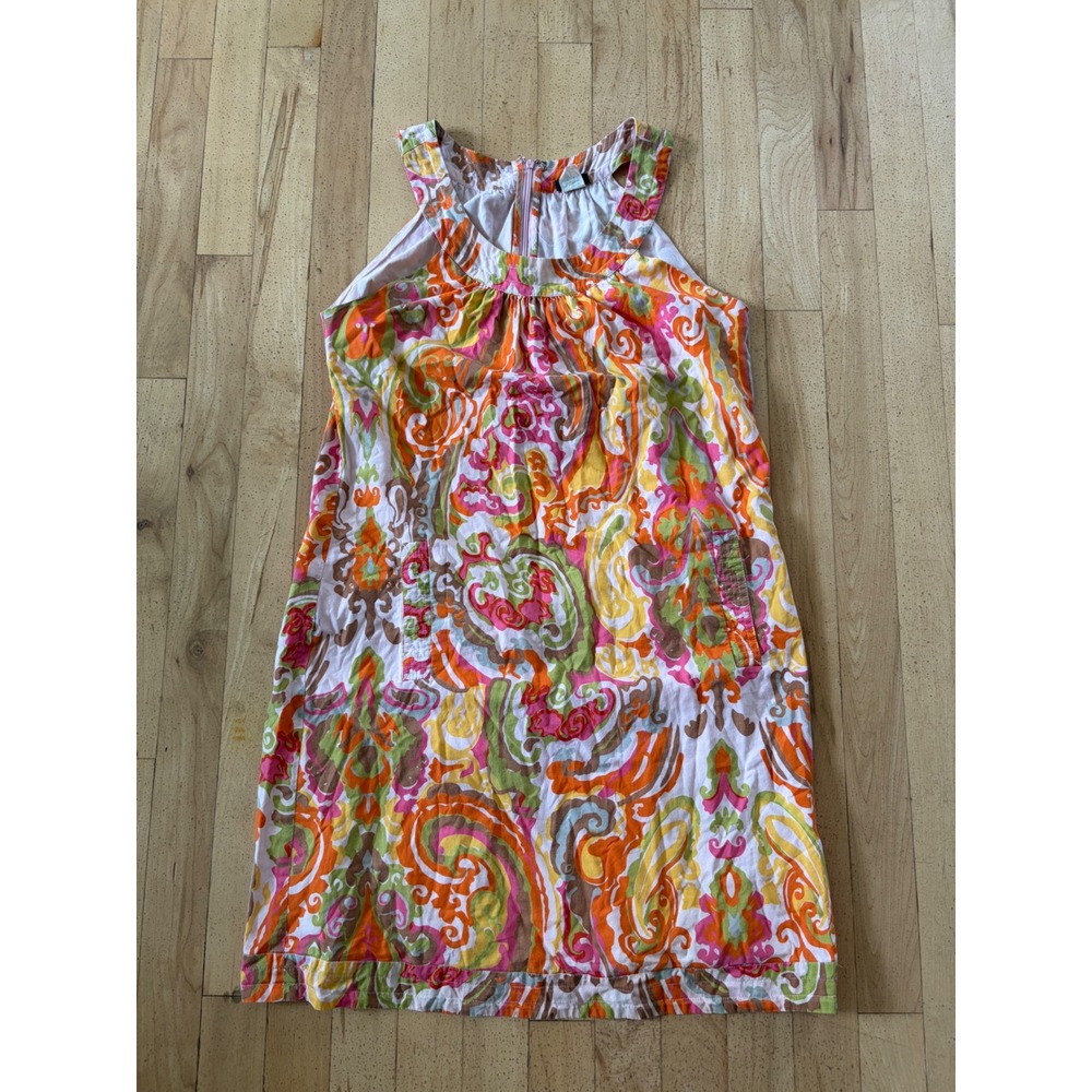J.Crew Womens Paisley Cotton Shift Dress Orange Pink Green Sleeveless Pocket 4